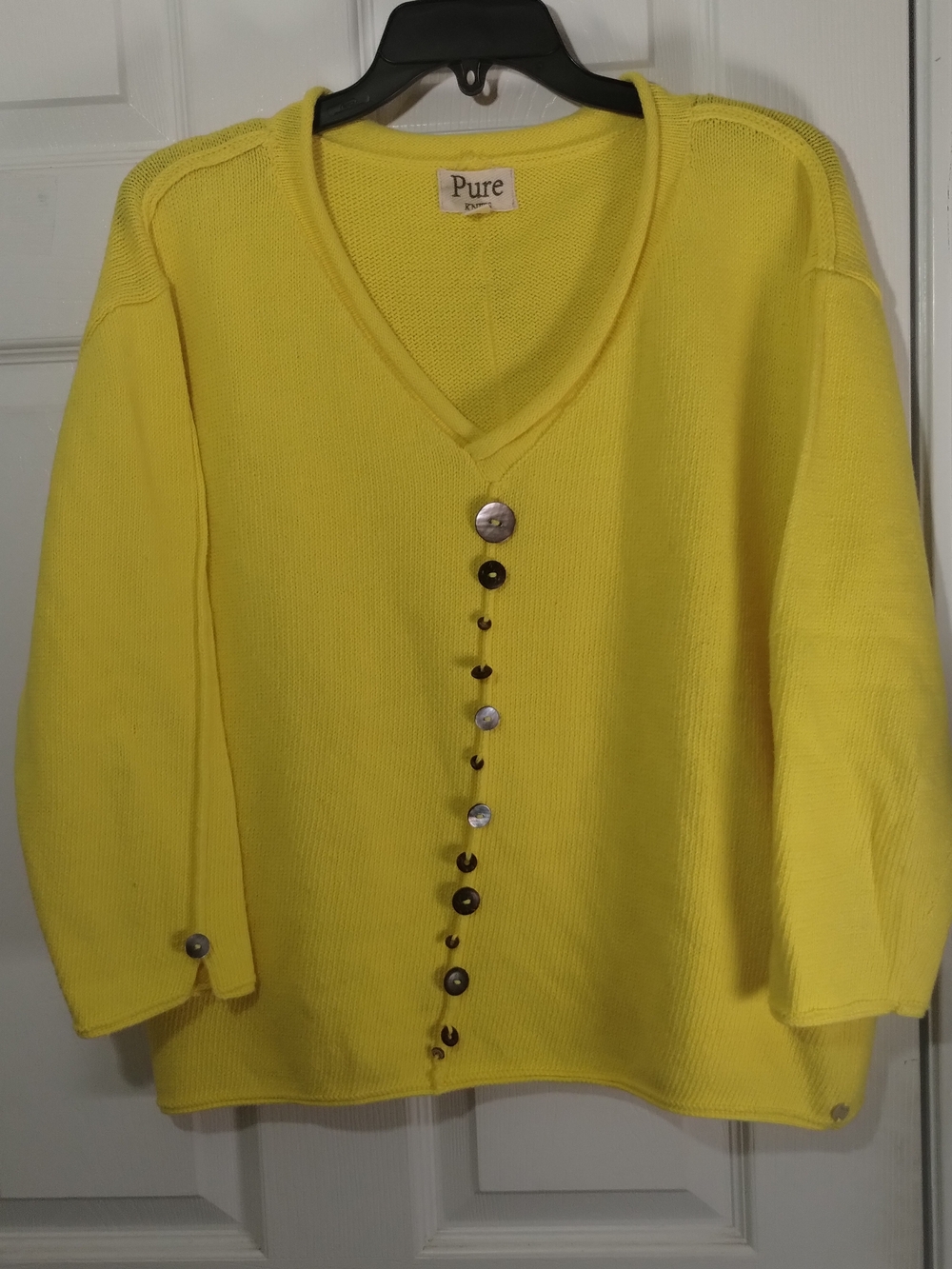 Pure Knit V-Neck Sweater in Bright Yellow/Different Size Button Detailing (A1)